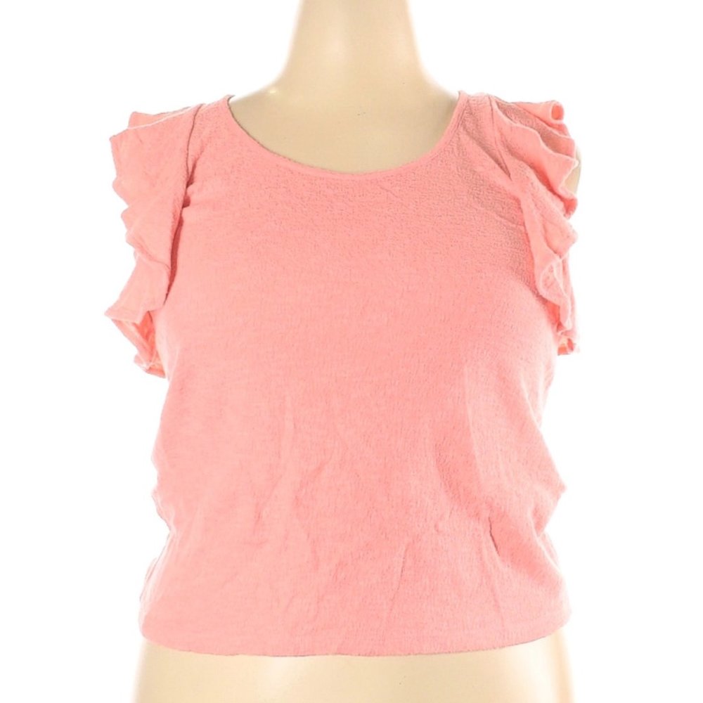 NWT MADEWELL Pink Ruffle-Sleeve Stretch Tank Top